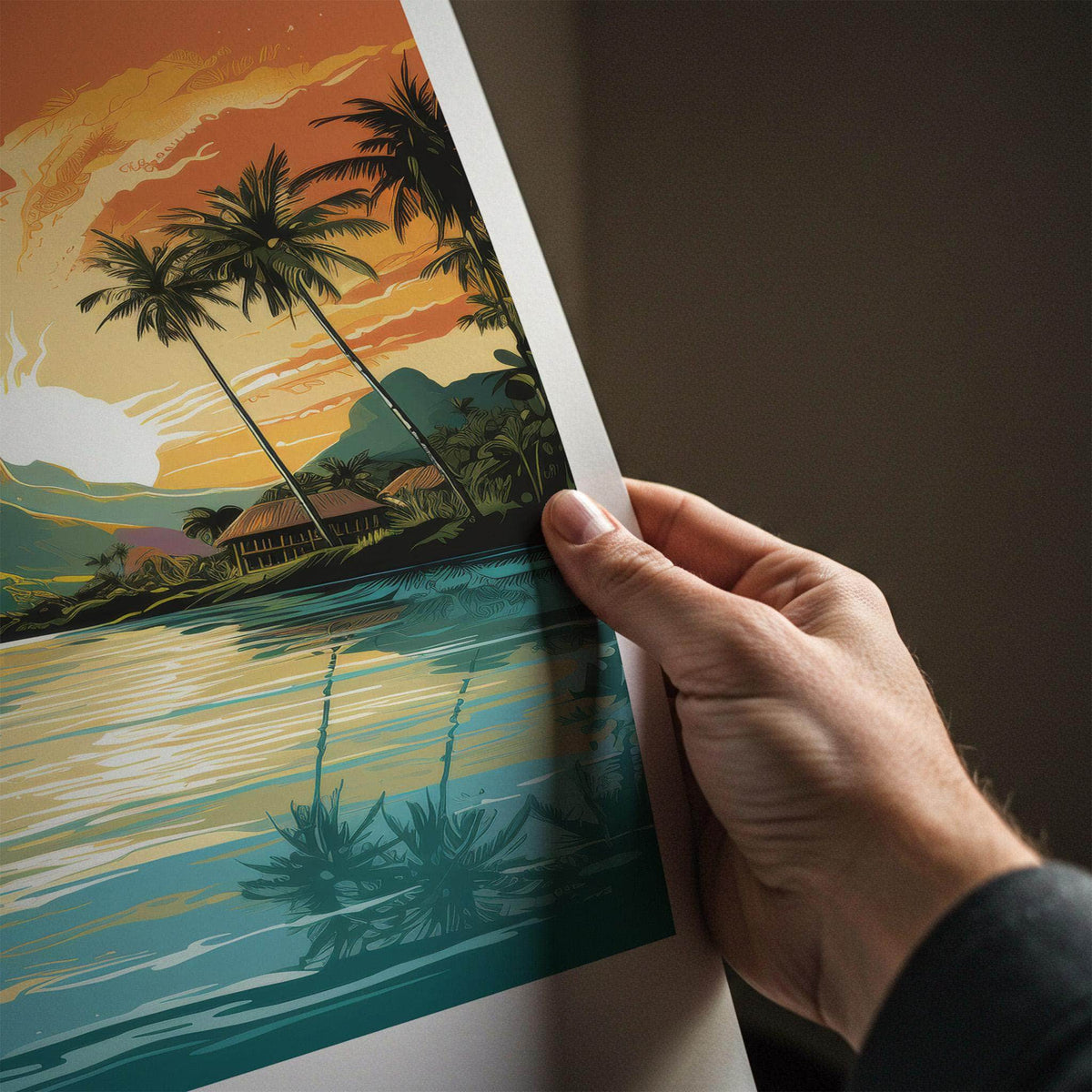 Cuba Wall Art - Vintage Cuba Print with Tropical Sunset Landscape