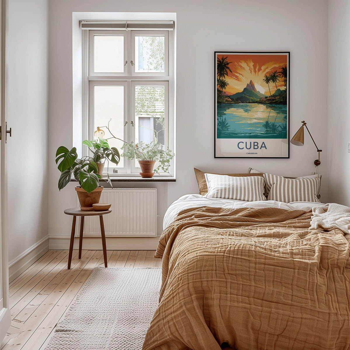 Cuba Wall Art - Vintage Cuba Print with Tropical Sunset Landscape