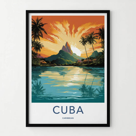 Cuba Wall Art - Vintage Cuba Print with Tropical Sunset Landscape