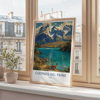 Cuernos del Paine Poster - Chile Travel Art - Mountain Lake Deer Home Decor
