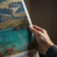 Cuernos del Paine Poster - Chile Travel Art - Mountain Lake Deer Home Decor