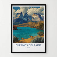 Cuernos del Paine Poster - Chile Travel Print - Majestic Mountain Lake Home Art