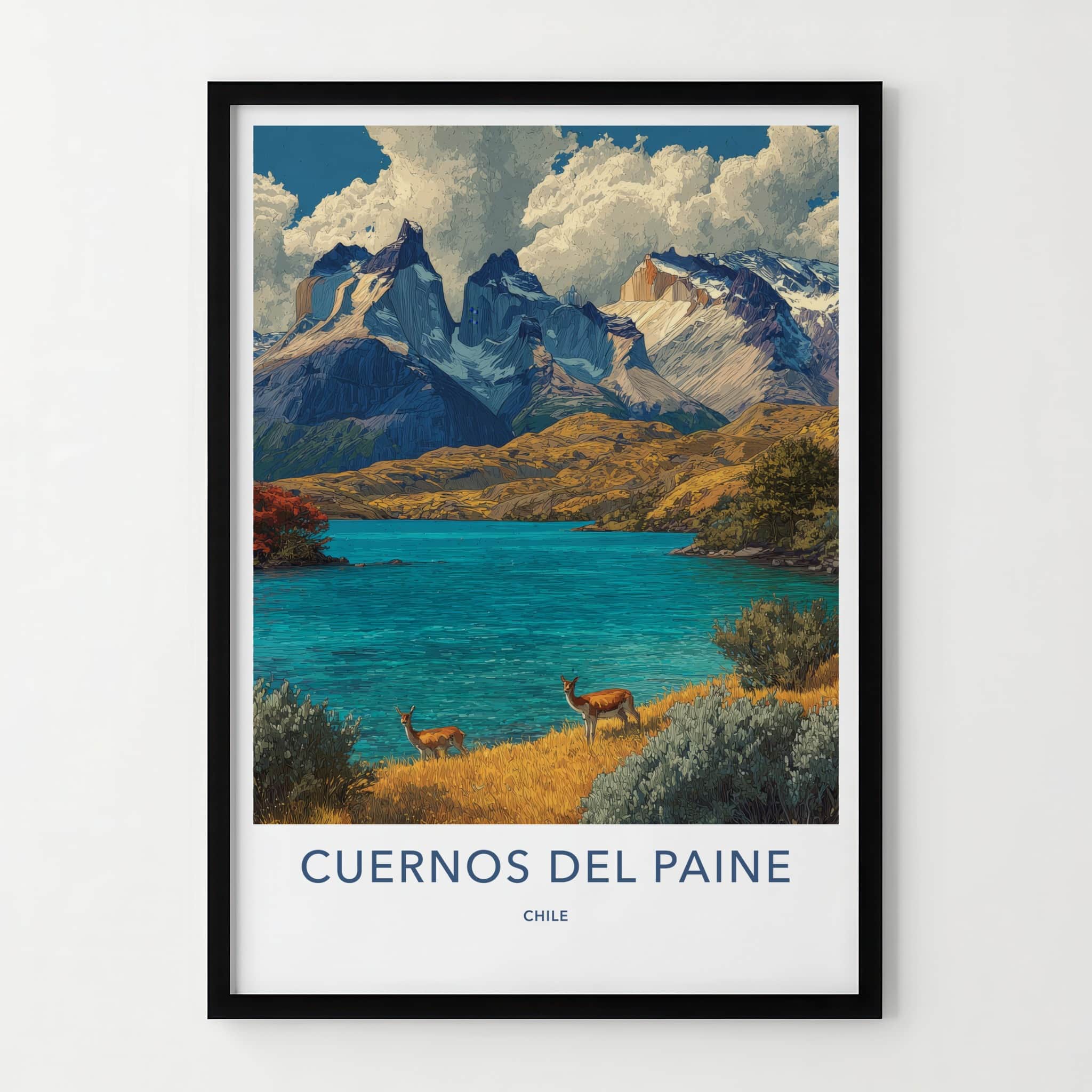 Cuernos del Paine Poster - Chile Travel Print - Majestic Mountain Lake Home Art