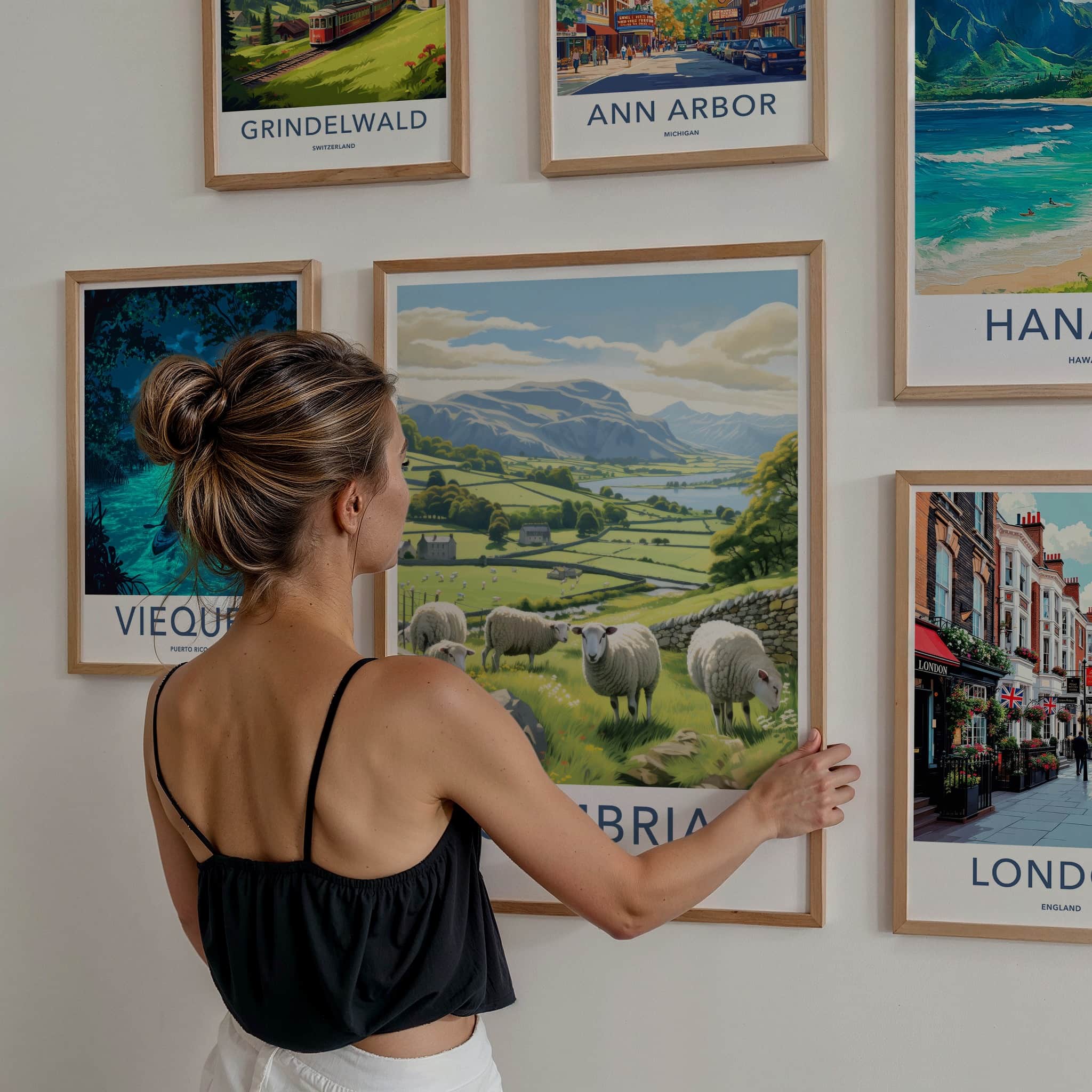 Cumbria Poster - England Framed Art - Grazing Sheep Hills Gallery Art