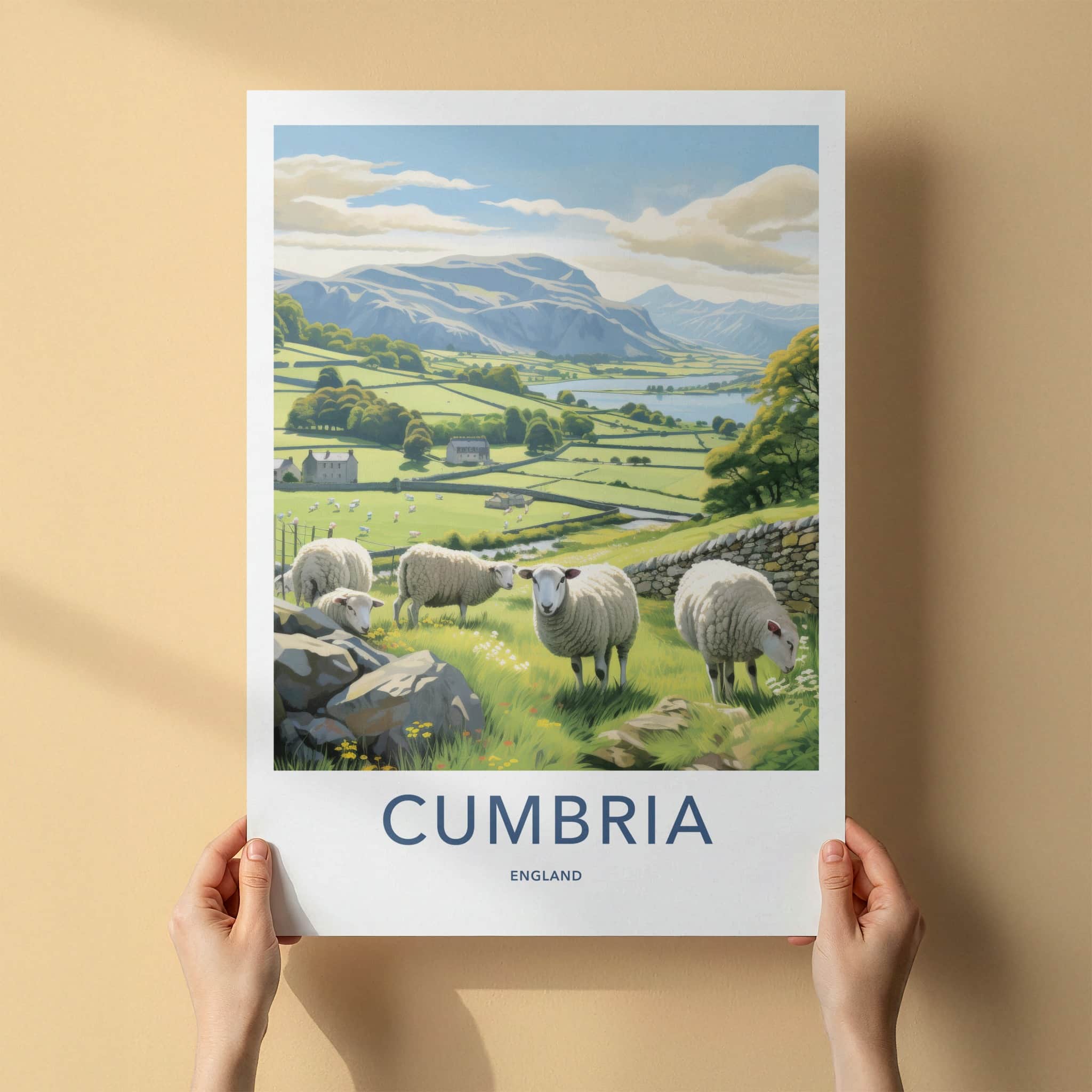 Cumbria Poster - England Framed Art - Grazing Sheep Hills Gallery Art