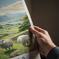 Cumbria Poster - England Framed Art - Grazing Sheep Hills Gallery Art