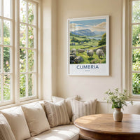 Cumbria Poster - England Framed Art - Grazing Sheep Hills Gallery Art