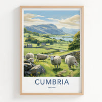 Cumbria Poster - England Framed Art - Grazing Sheep Hills Gallery Art
