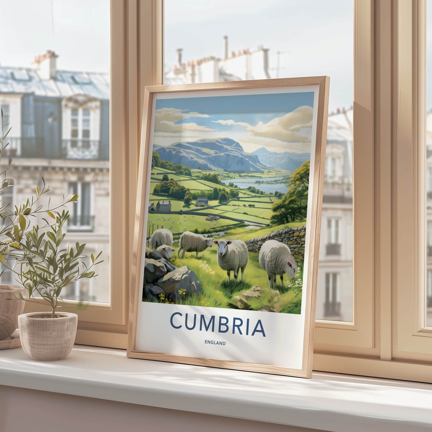 Cumbria Poster - England Framed Art - Grazing Sheep Hills Gallery Art