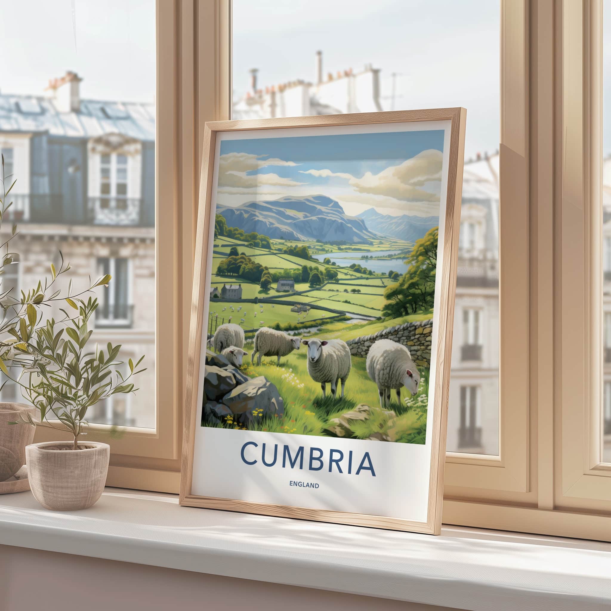 Cumbria Poster - England Framed Art - Grazing Sheep Hills Gallery Art