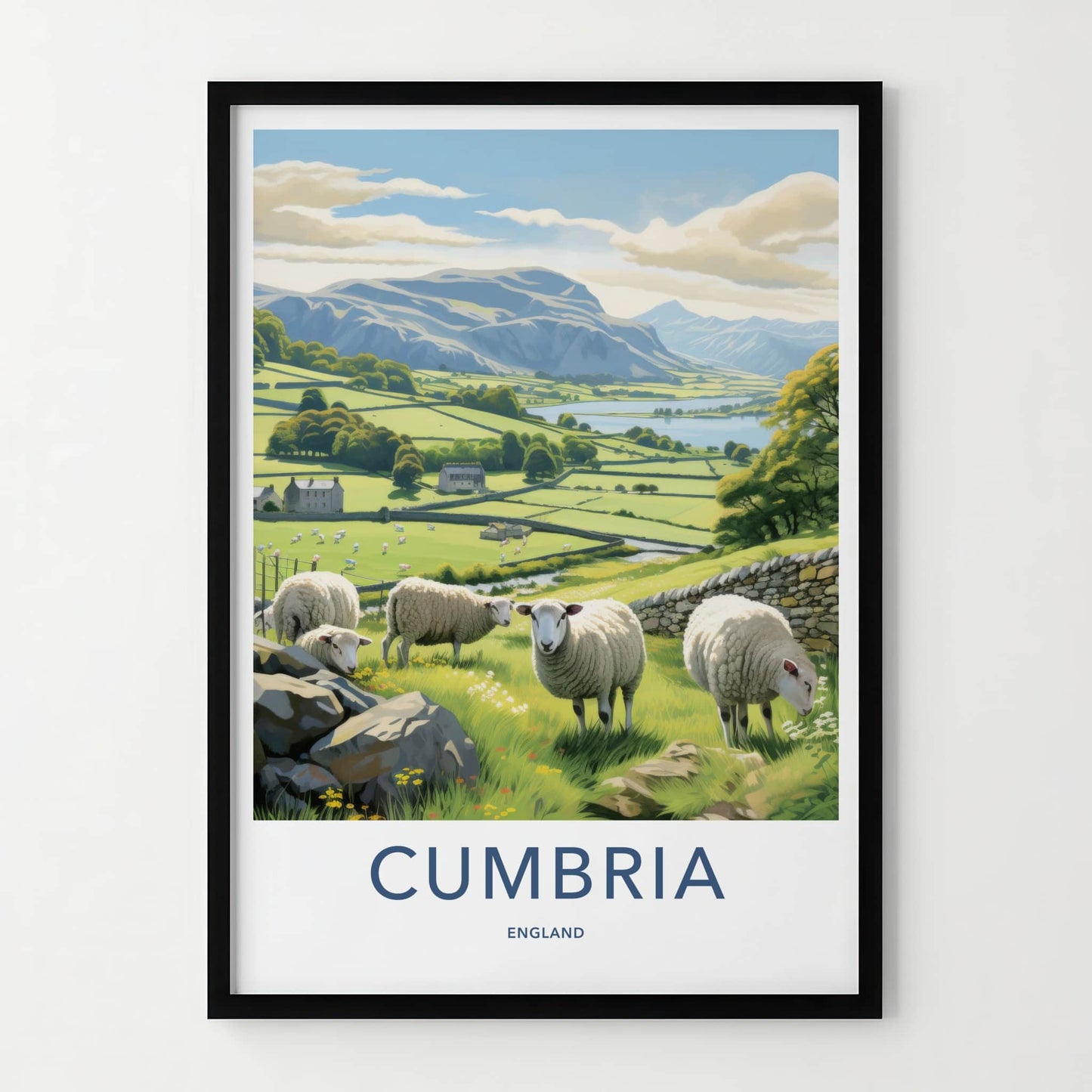 Cumbria Poster - England Framed Art - Grazing Sheep Hills Gallery Art