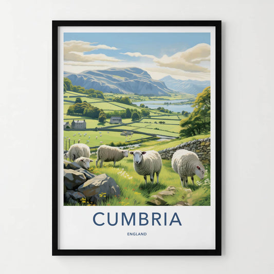 Cumbria Poster - England Framed Art - Grazing Sheep Hills Gallery Art