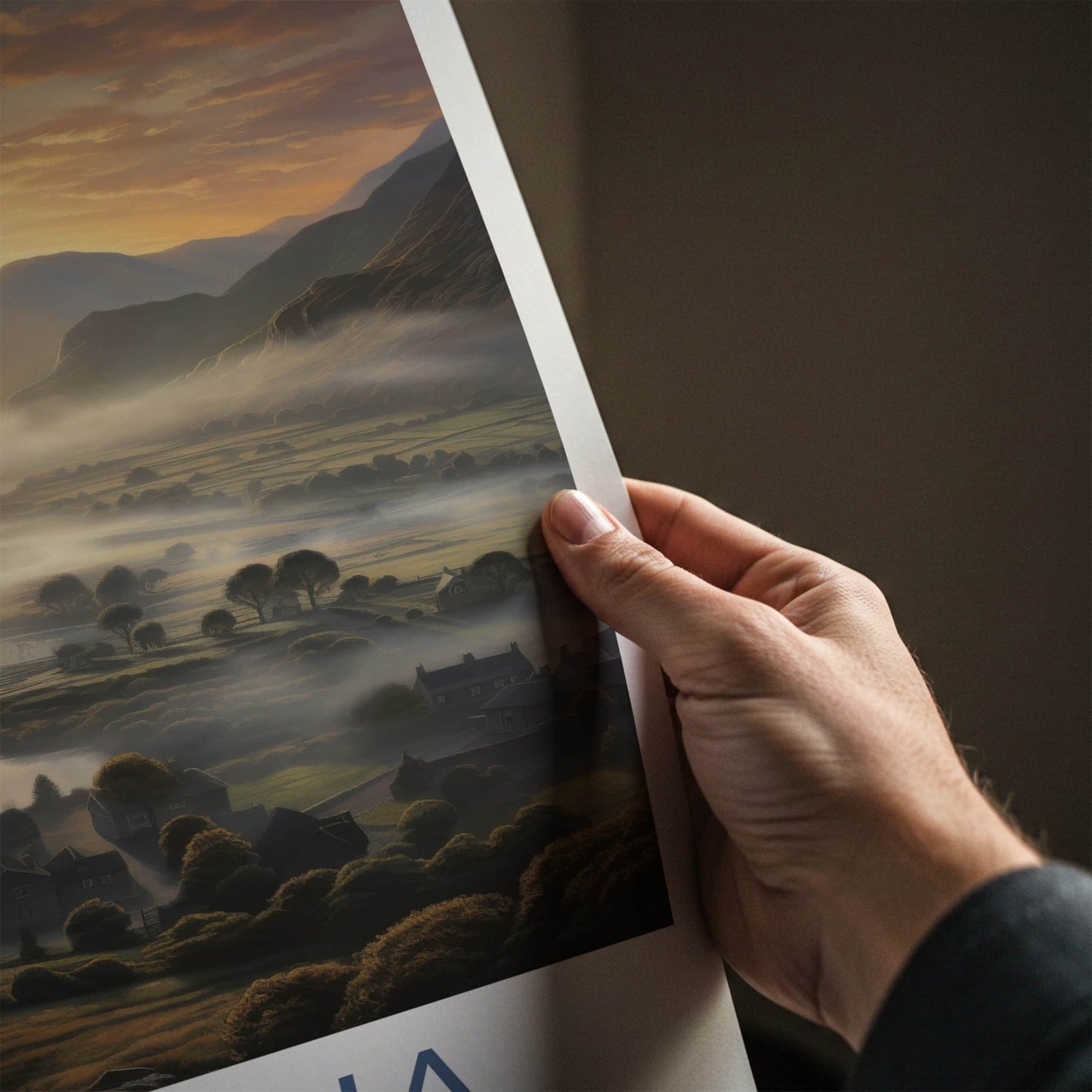 Cumbria Poster - England Travel Art - Misty Valley Village Home Decor