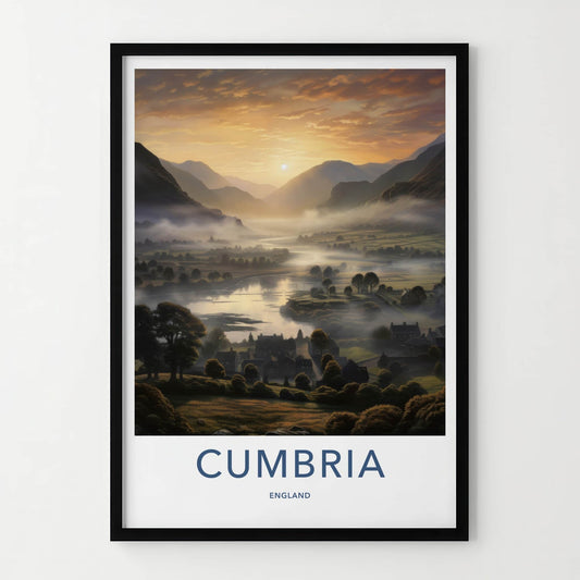 Cumbria Poster - England Travel Art - Misty Valley Village Home Decor