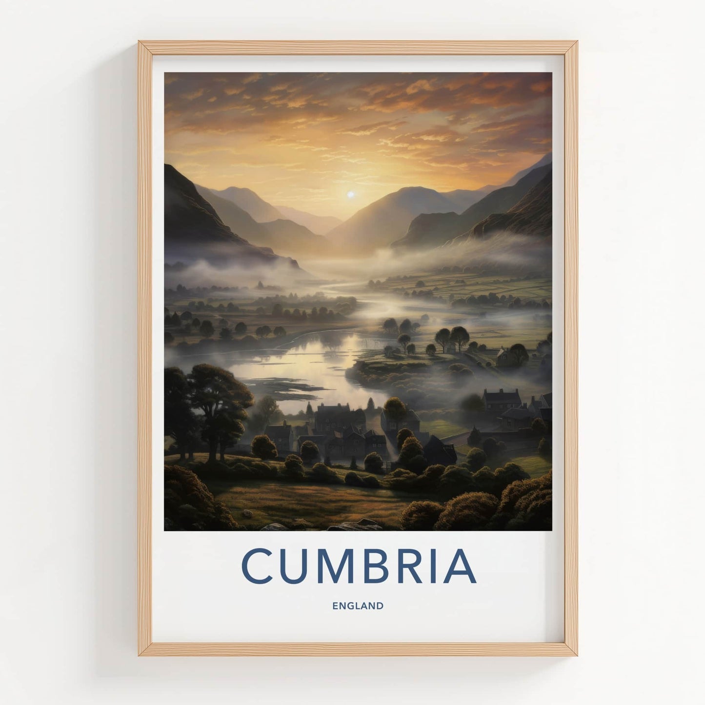 Cumbria Poster - England Travel Art - Misty Valley Village Home Decor