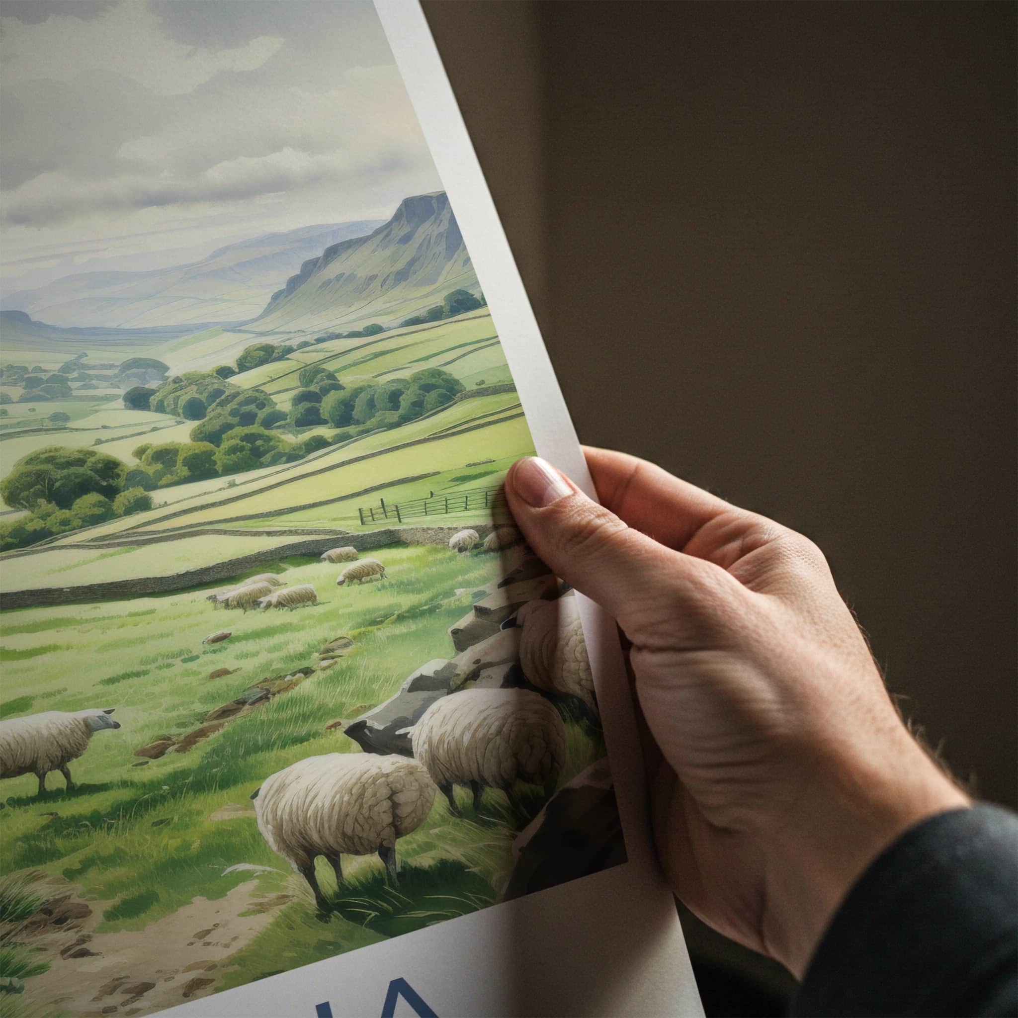 Cumbria Poster - England Travel Art - Rural valley sheep Home Decor