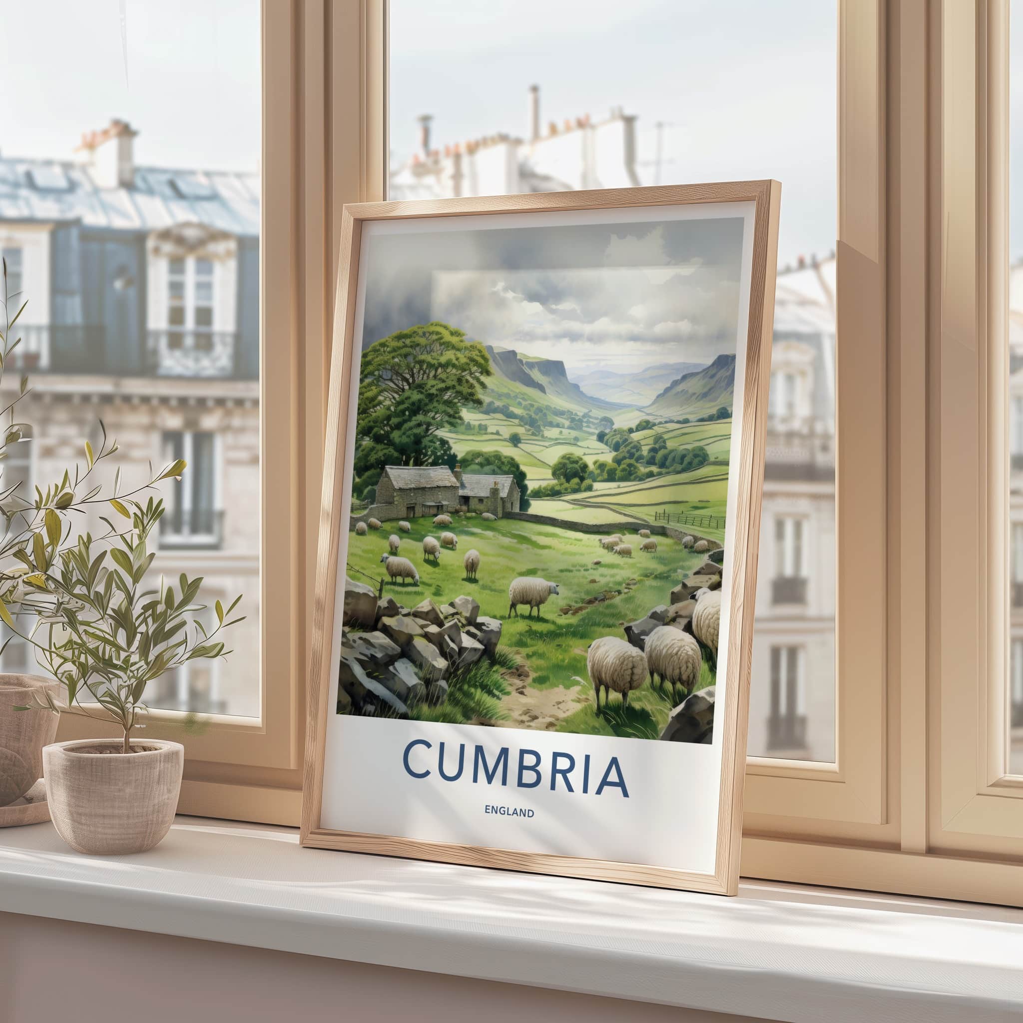 Cumbria Poster - England Travel Art - Rural valley sheep Home Decor