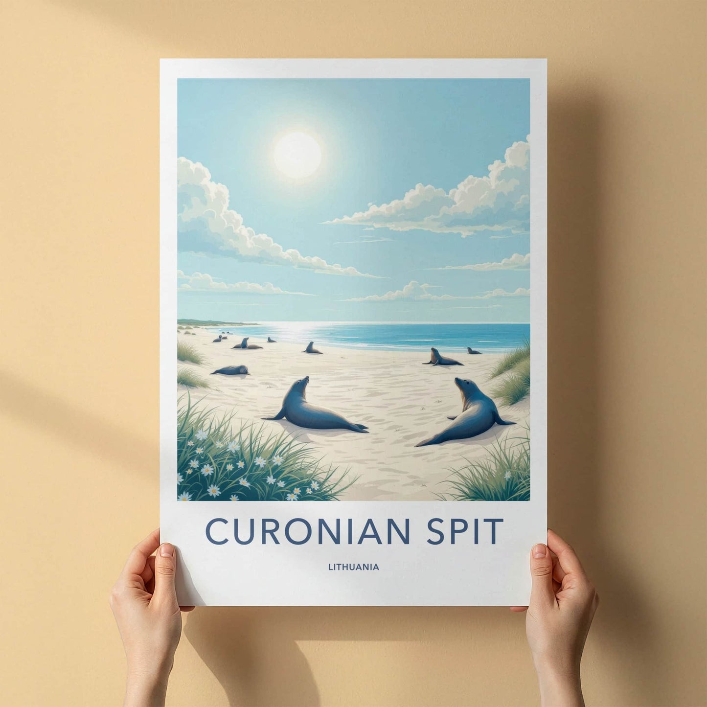 Curonian Spit Poster - Lithuania Travel Art - Seals Sunny Beach Home Decor