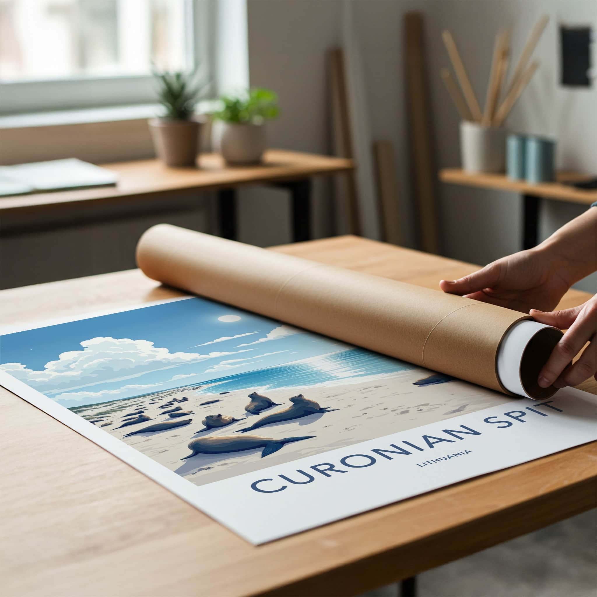 Curonian Spit Poster - Lithuania Travel Art - Seals Sunny Beach Home Decor