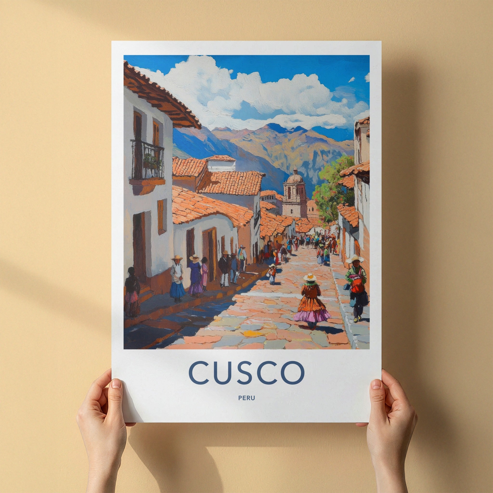 Cusco Poster - Peru Travel Art - Cobblestone Town View Home Decor