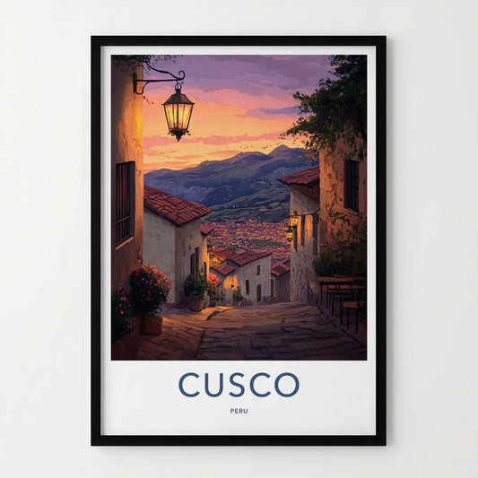 Cusco Poster - Peru Travel Art - Evening Alley Glow Home Decor