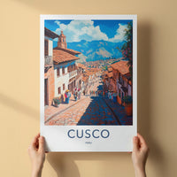 Cusco Poster - Peru Travel Art - Steep Cobblestone Path Home Decor