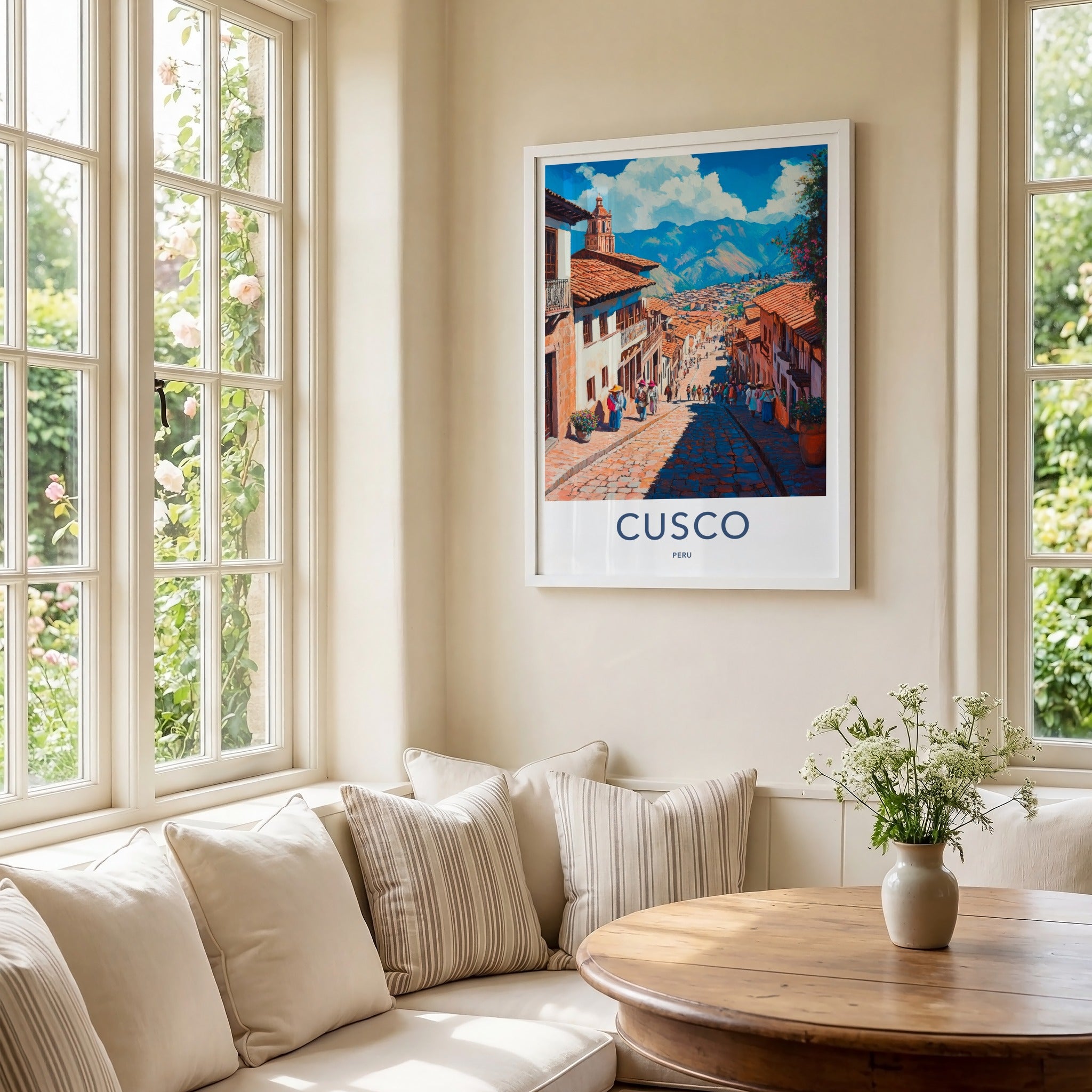 Cusco Poster - Peru Travel Art - Steep Cobblestone Path Home Decor