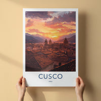 Cusco Poster - Peru Travel Art - Vibrant Sunset Cityscape Home Decor