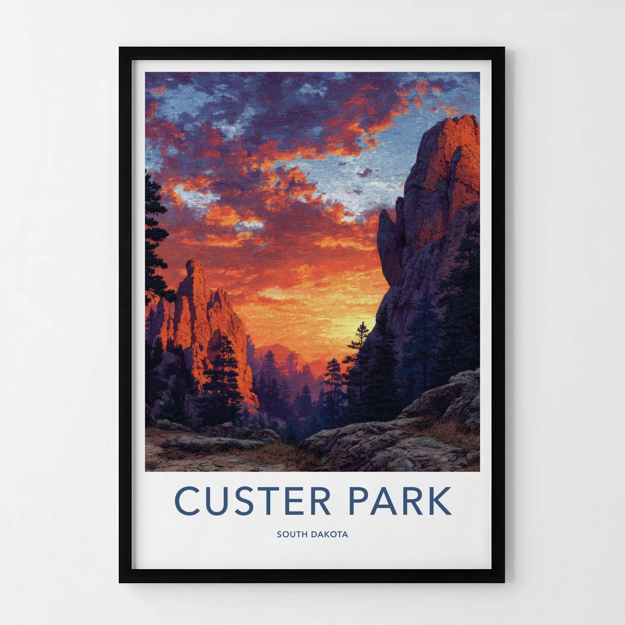 Custer Park Poster - South Dakota Scenic Art - Vivid Sunset Peaks Home Decor