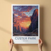 Custer Park Poster - South Dakota Scenic Art - Vivid Sunset Peaks Home Decor
