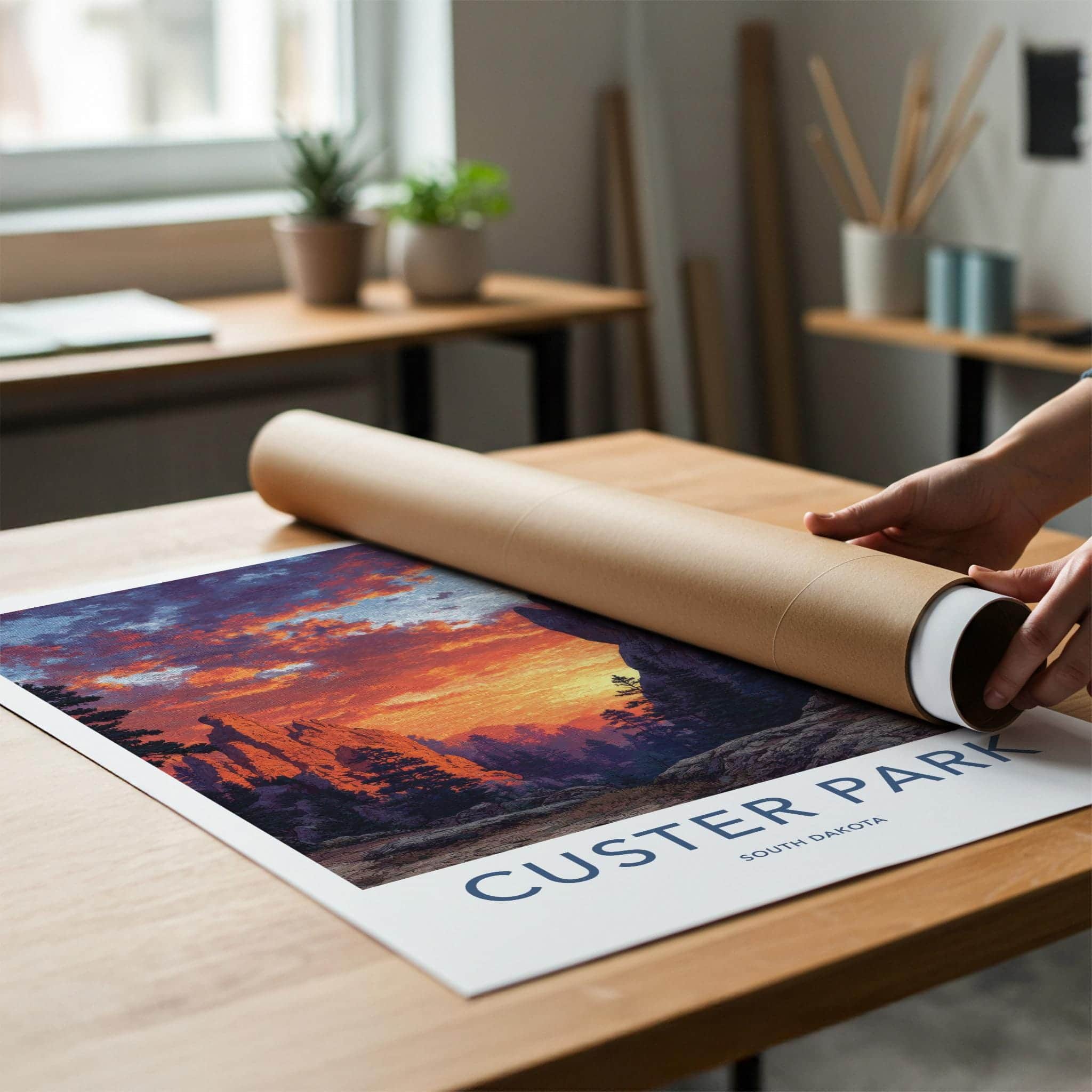 Custer Park Poster - South Dakota Scenic Art - Vivid Sunset Peaks Home Decor