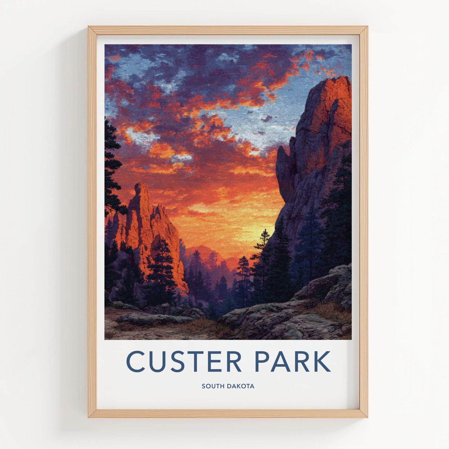Custer Park Poster - South Dakota Scenic Art - Vivid Sunset Peaks Home Decor
