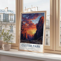 Custer Park Poster - South Dakota Scenic Art - Vivid Sunset Peaks Home Decor