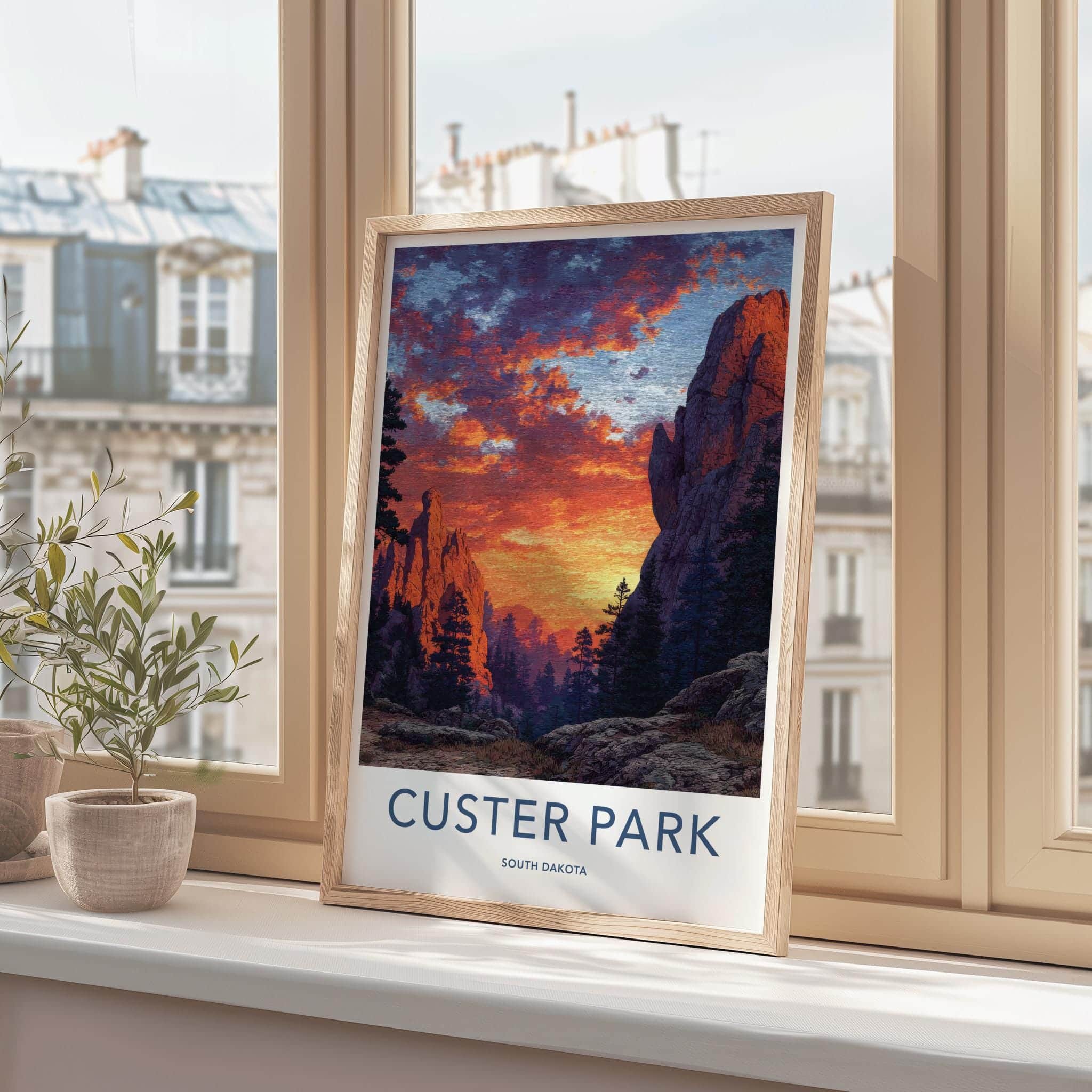 Custer Park Poster - South Dakota Scenic Art - Vivid Sunset Peaks Home Decor
