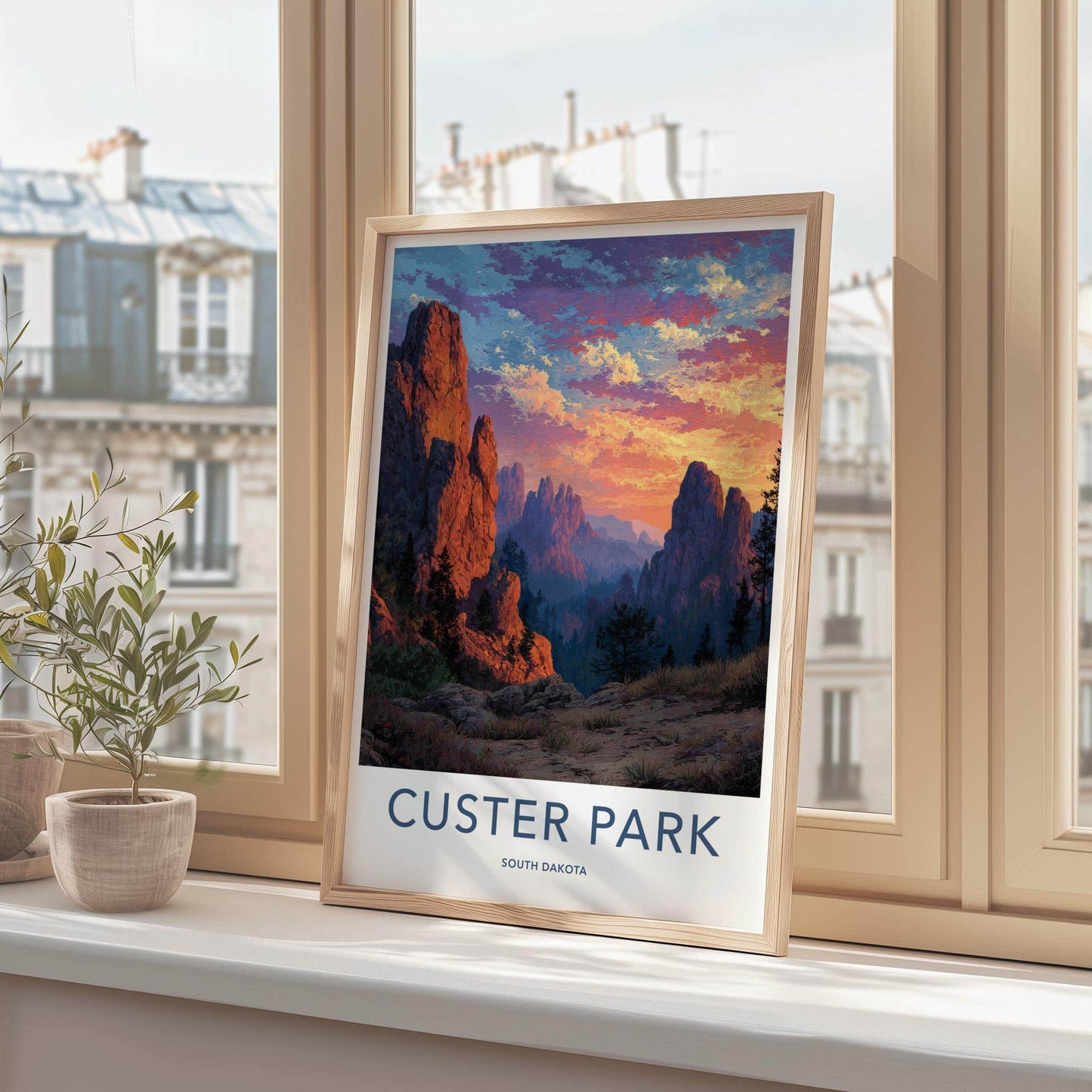 Custer Park Poster - South Dakota Travel Art - Colorful Mountain Sunset Wall Decor