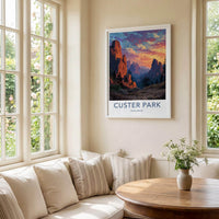 Custer Park Poster - South Dakota Travel Art - Colorful Mountain Sunset Wall Decor