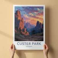 Custer Park Poster - South Dakota Travel Art - Colorful Mountain Sunset Wall Decor