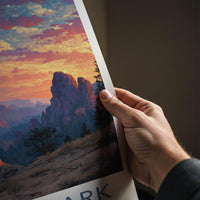 Custer Park Poster - South Dakota Travel Art - Colorful Mountain Sunset Wall Decor