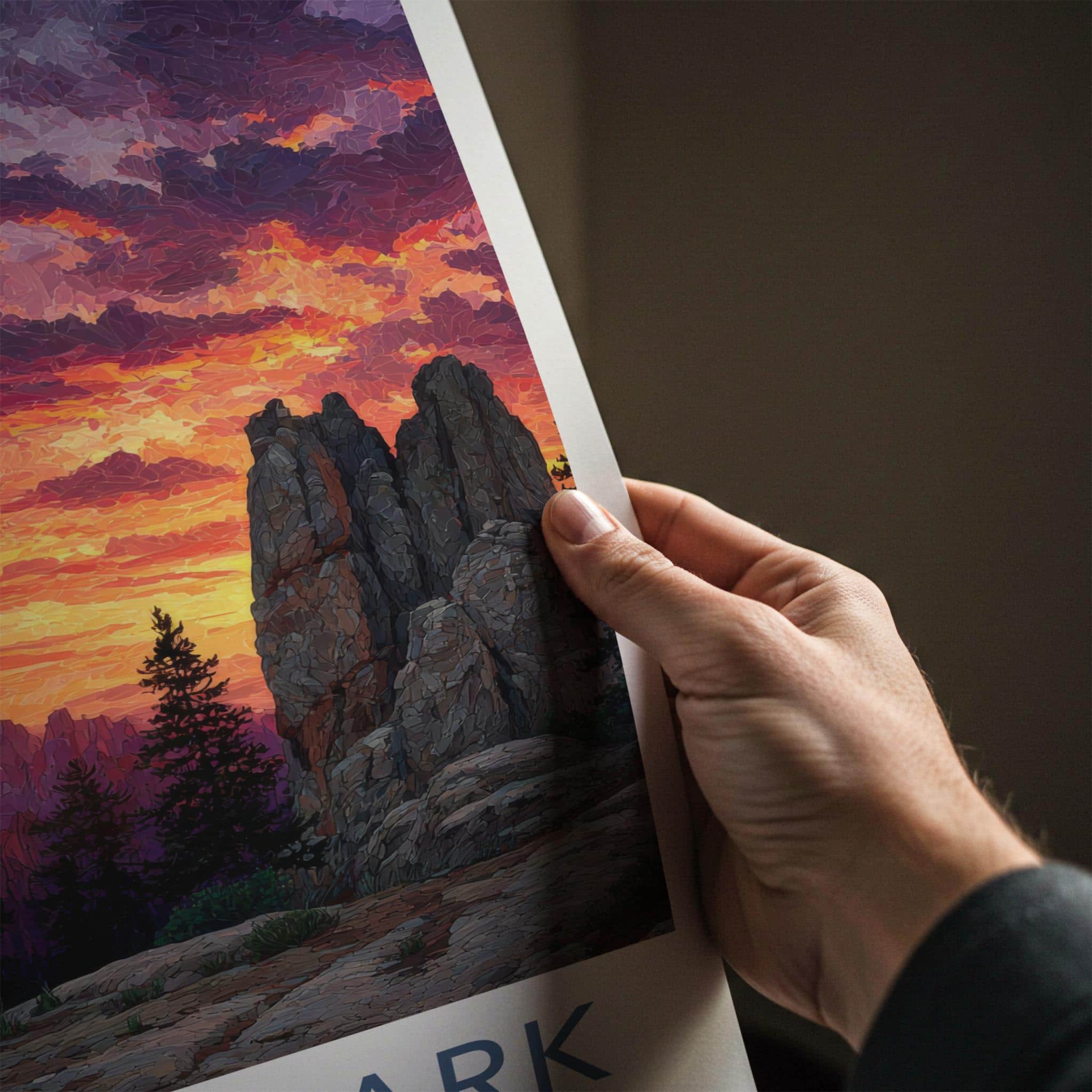 Custer Park Poster - South Dakota Travel Art - Dramatic Sunset Peaks Wall Decor