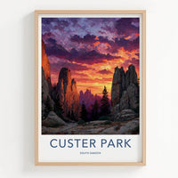 Custer Park Poster - South Dakota Travel Art - Dramatic Sunset Peaks Wall Decor