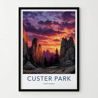 Custer Park Poster - South Dakota Travel Art - Dramatic Sunset Peaks Wall Decor