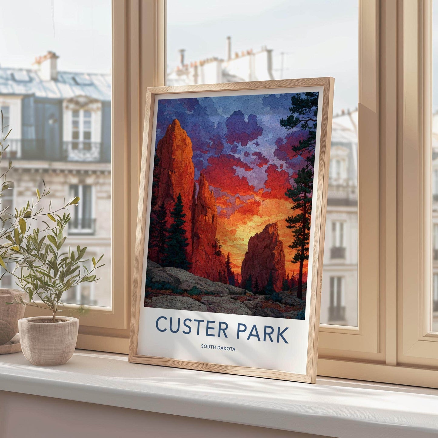 Custer Park Poster - South Dakota Travel Art - Vibrant Sunset Peaks Home Decor