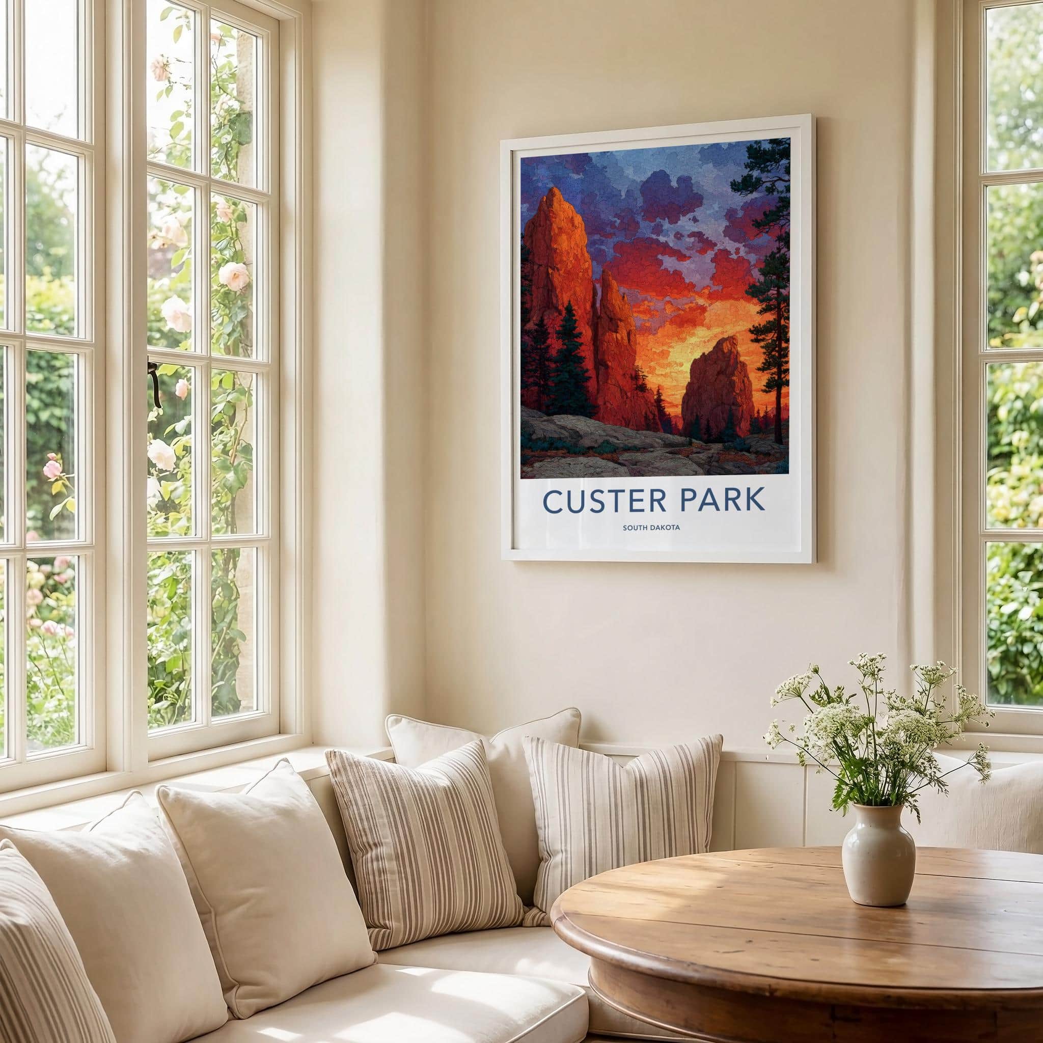 Custer Park Poster - South Dakota Travel Art - Vibrant Sunset Peaks Home Decor