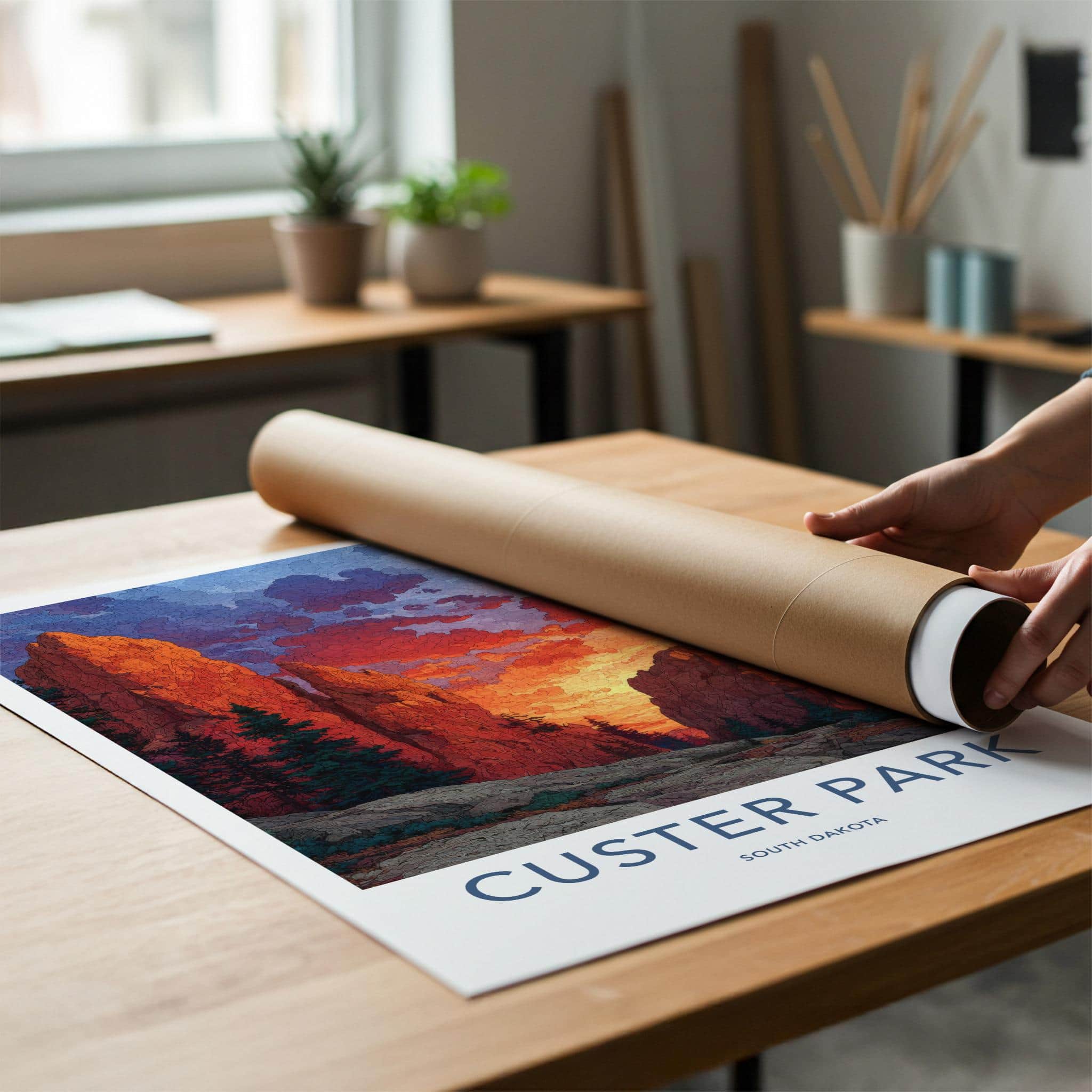 Custer Park Poster - South Dakota Travel Art - Vibrant Sunset Peaks Home Decor