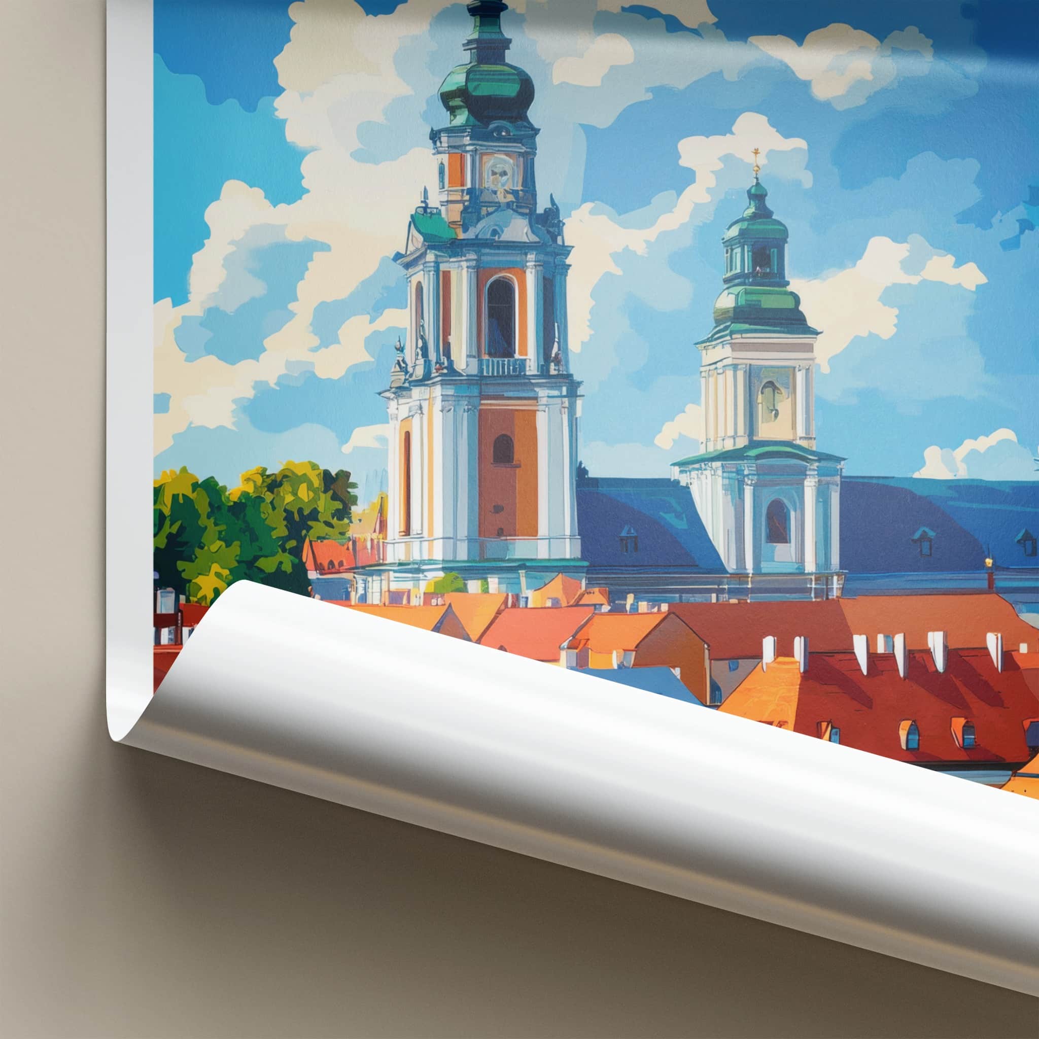 Czestochowa Poster - Poland Travel Art - Baroque Church Towers Wall Decor