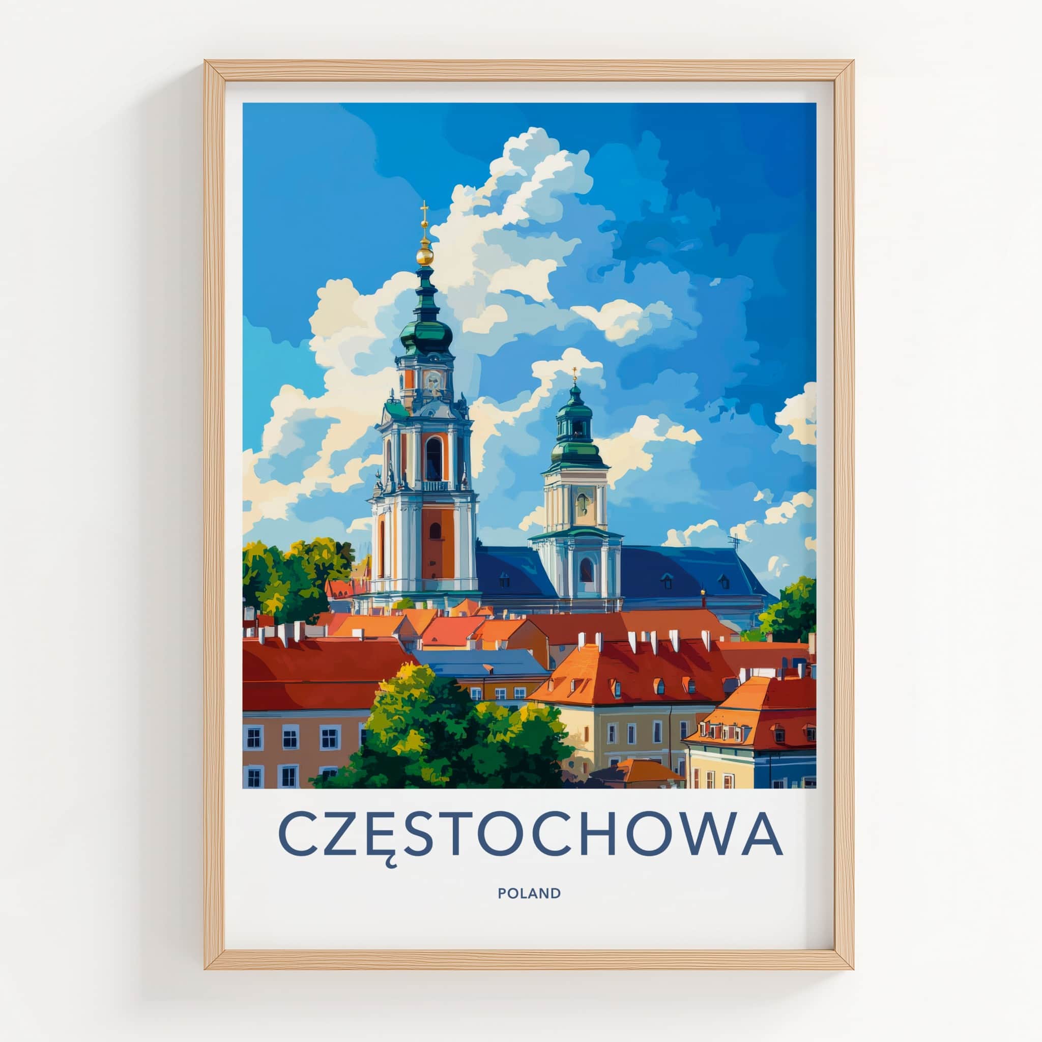Czestochowa Poster - Poland Travel Art - Baroque Church Towers Wall Decor