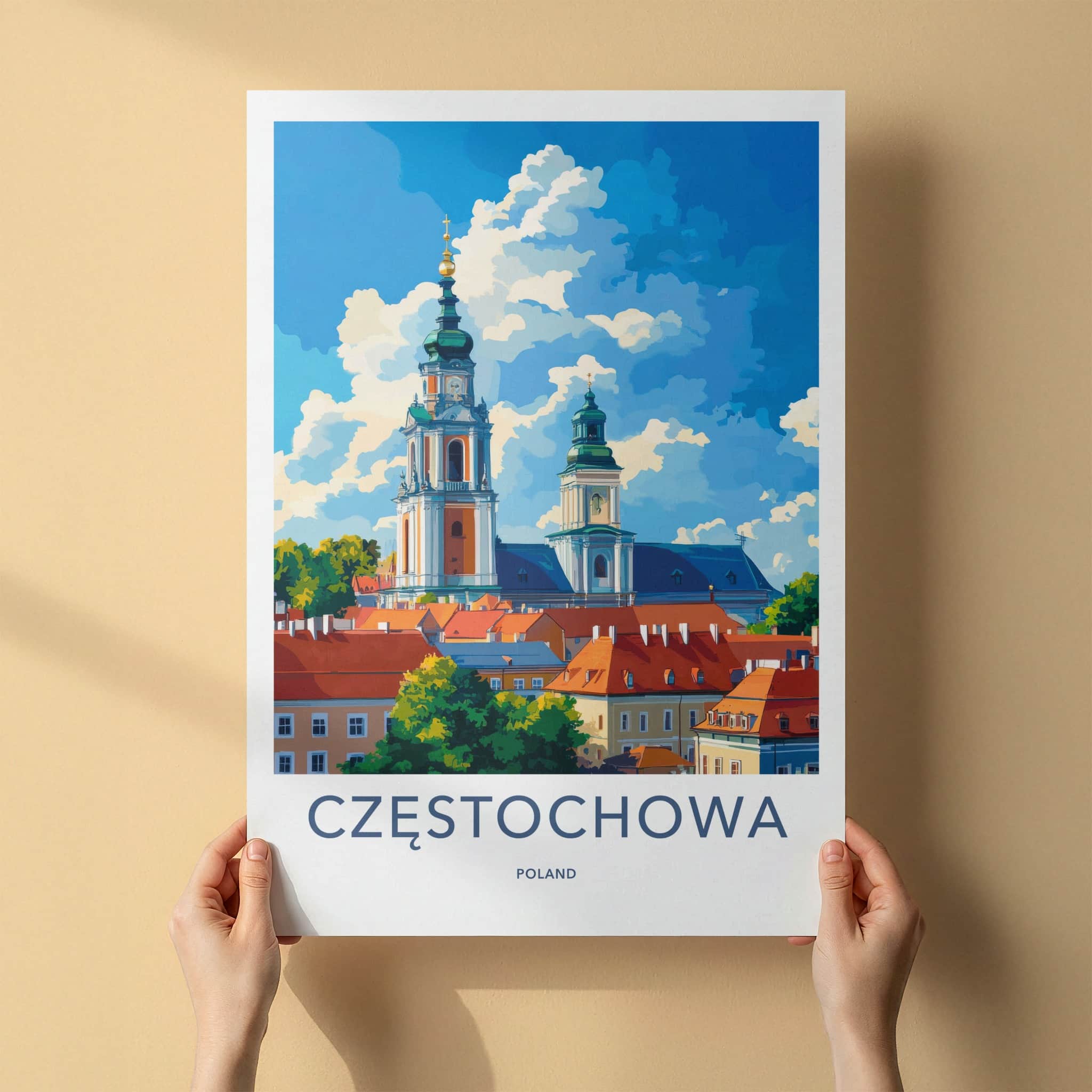 Czestochowa Poster - Poland Travel Art - Baroque Church Towers Wall Decor