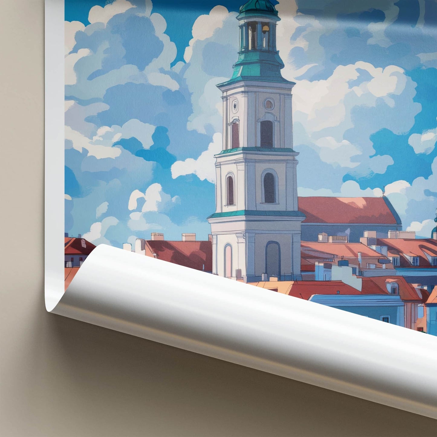 CZESTOCHOWA Poster - Poland Travel Art - Bell Tower Clouds Home Decor