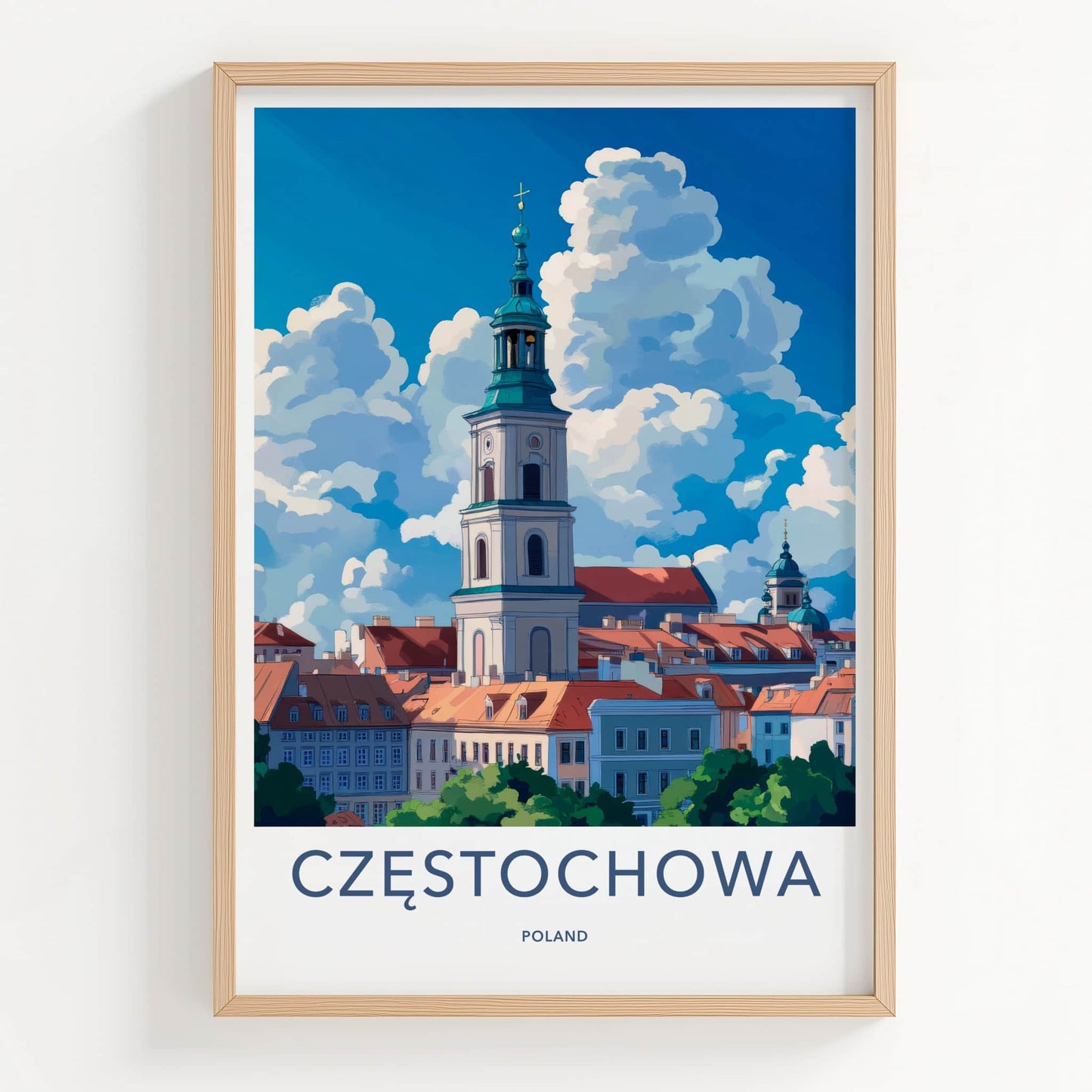 CZESTOCHOWA Poster - Poland Travel Art - Bell Tower Clouds Home Decor