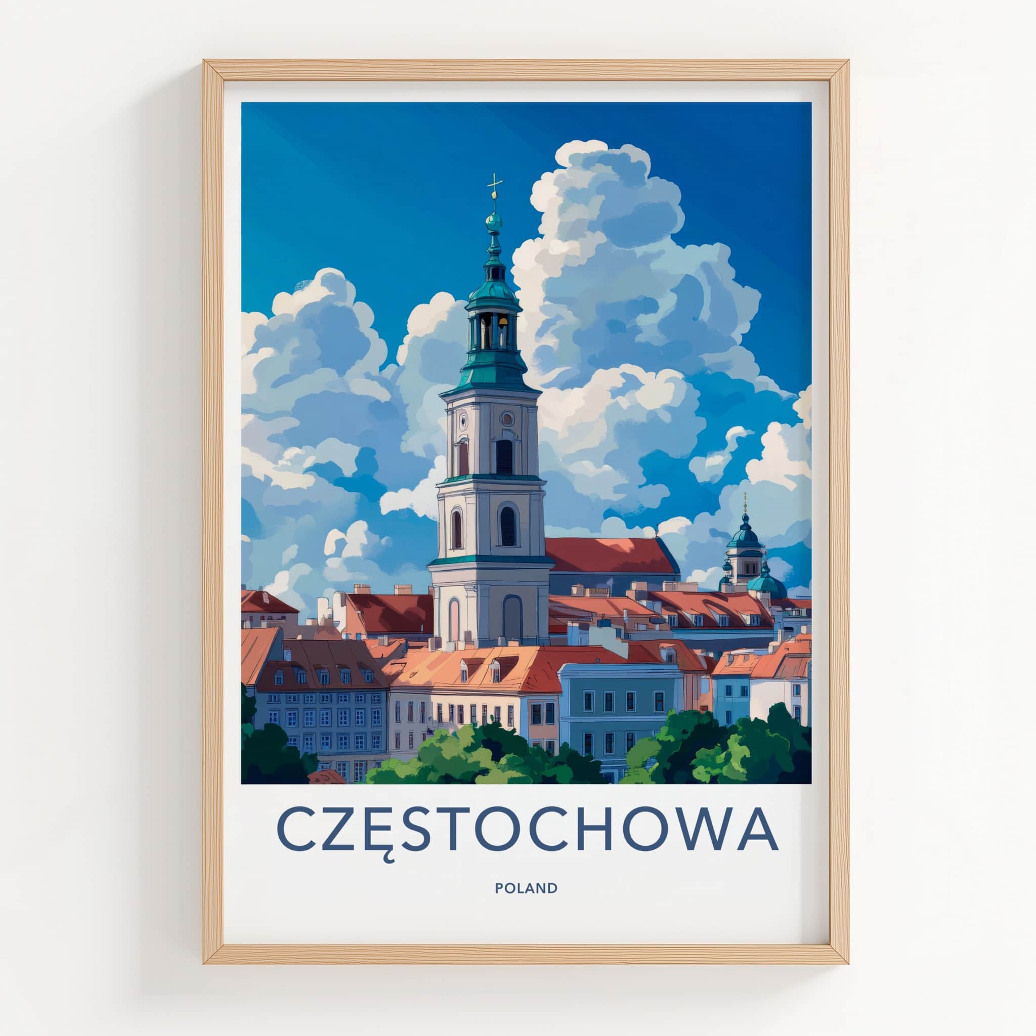 CZESTOCHOWA Poster - Poland Travel Art - Bell Tower Clouds Home Decor
